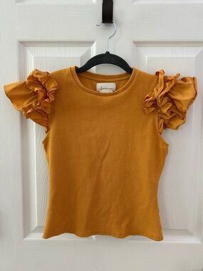 Anthropologie Girls Ruffle Sleeve Top in Mustard
